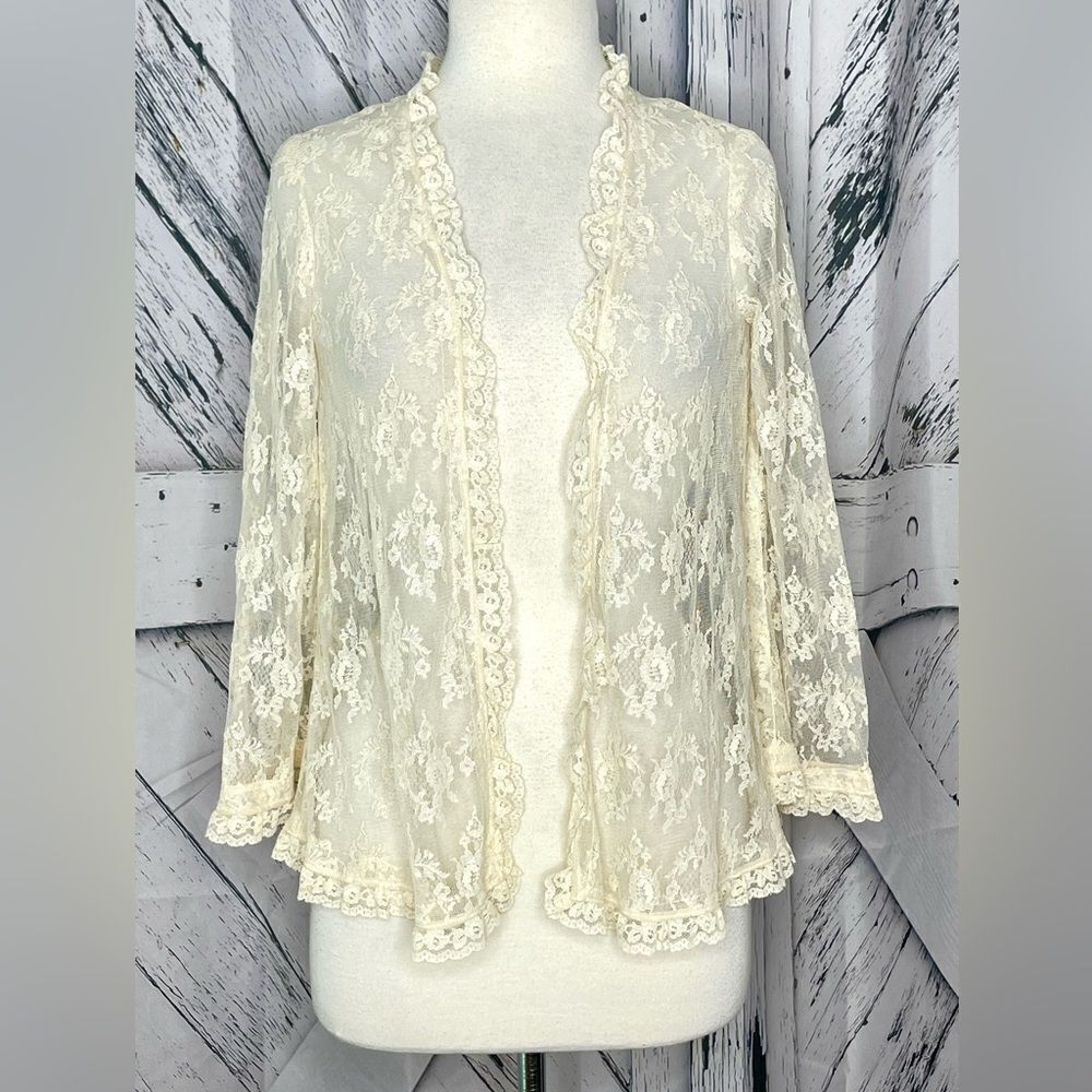 Sheer Lace and Mesh Cardigan Bell Sleeves S